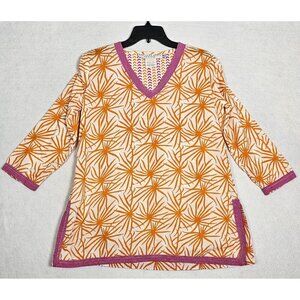 Gretchen Scott Tunic Top Womens Medium Orange Pink Floral Lightweight Cotton
